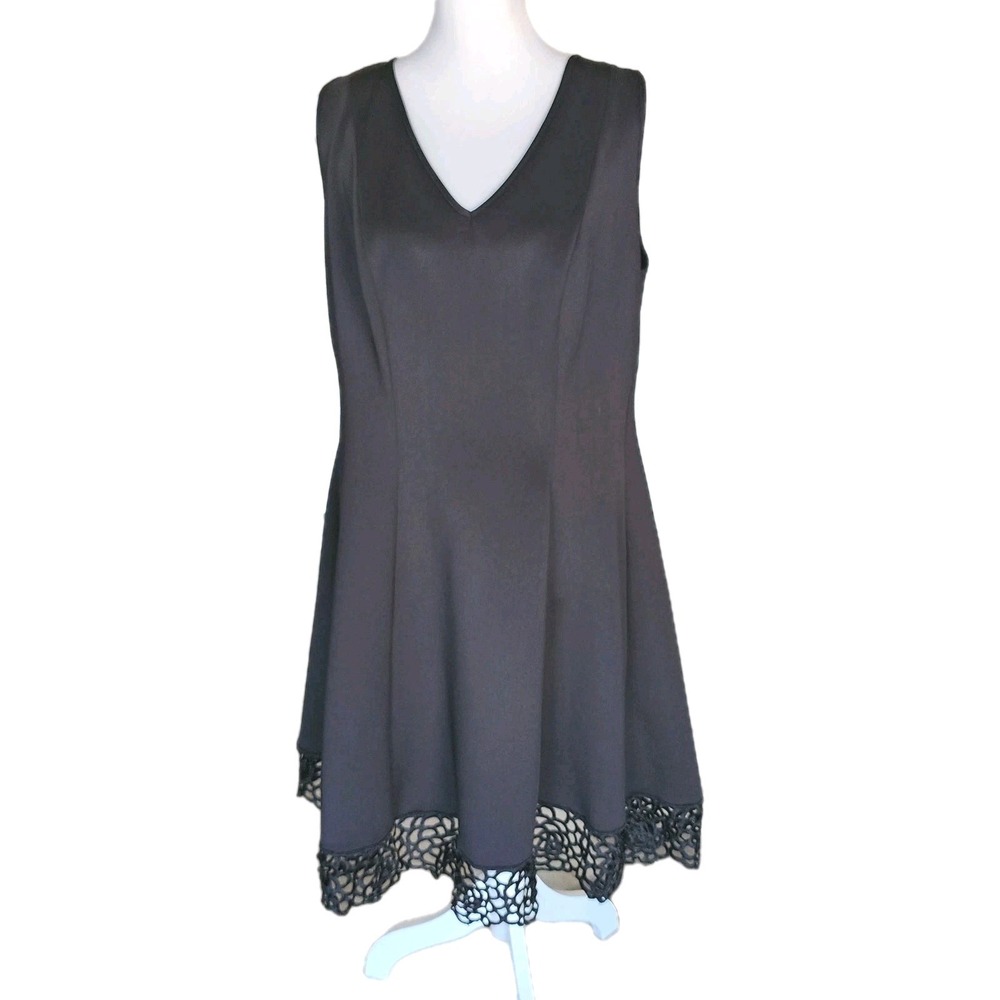 Roz & Ali Cocktail Dress Womens 14W Plus Black Lace Trim Full Skirt Party Event - Picture 1 of 10